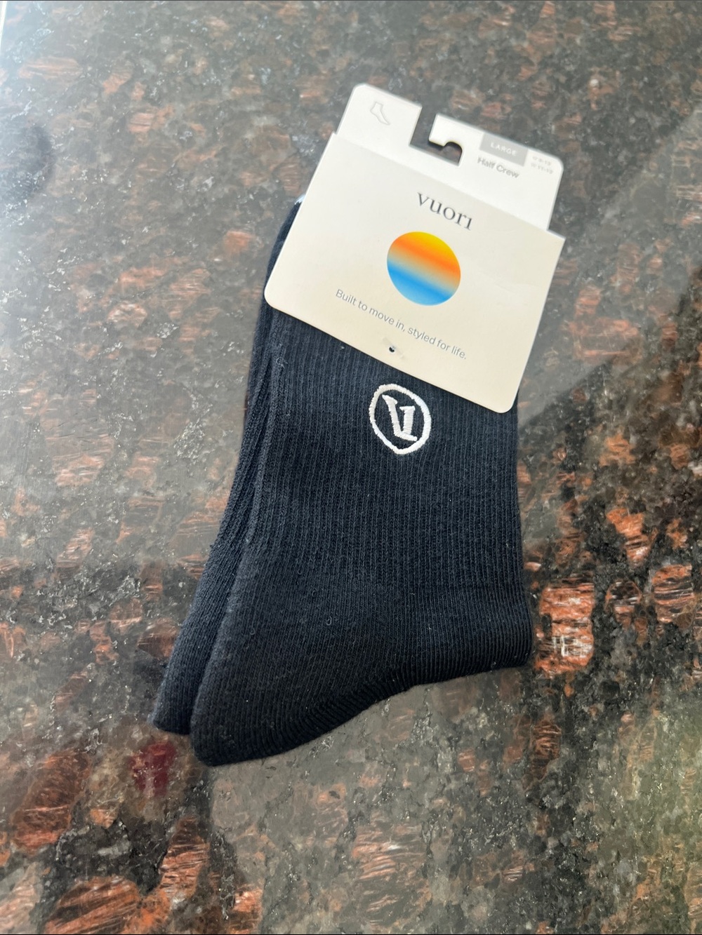 Vuori Black Crew Socks with White Emblem NEW